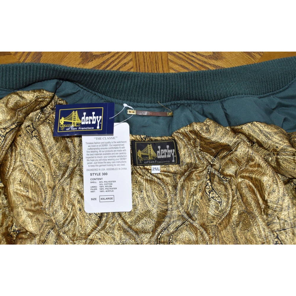 B5 NWT DERBY OF SAN FRANCISCO Pine Green Gold Paisley Lined Bomber Jacket Sz XXL - Picture 5 of 7